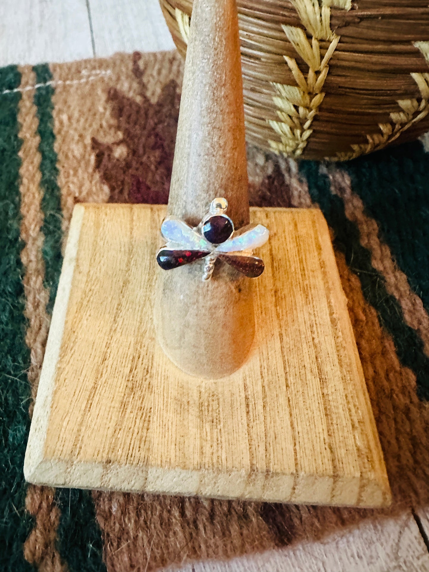 Handcrafted Sterling Silver, Brown & White Opal Dragonfly Ring