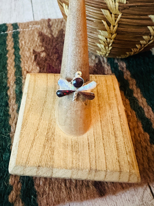Handcrafted Sterling Silver, Brown & White Opal Dragonfly Ring