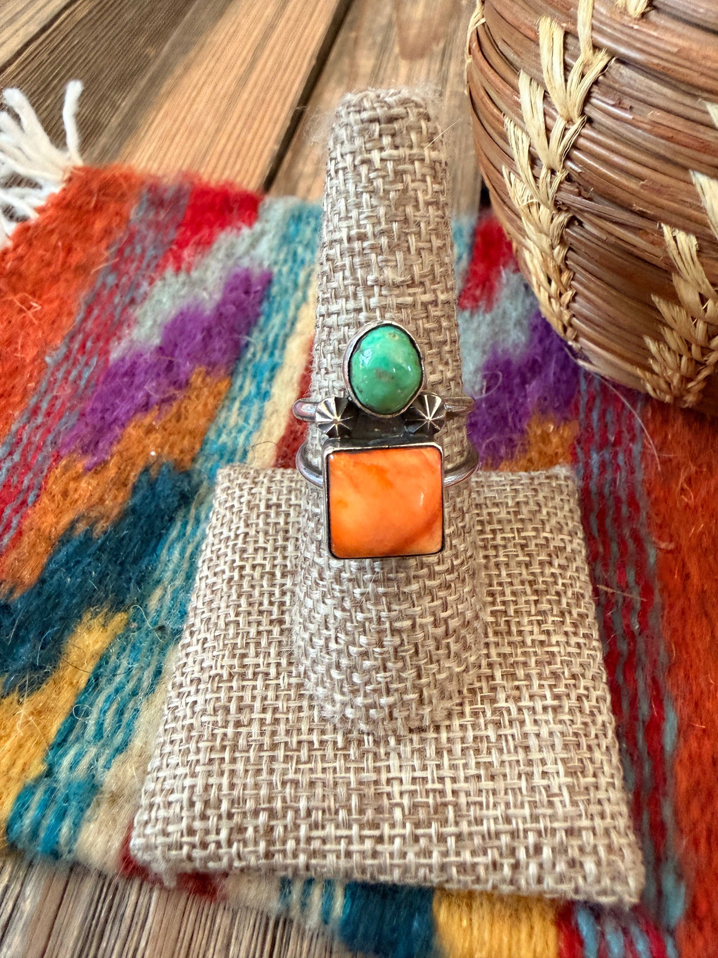 Handcrafted Spiny, Turquoise & Sterling Silver Ring Size 9