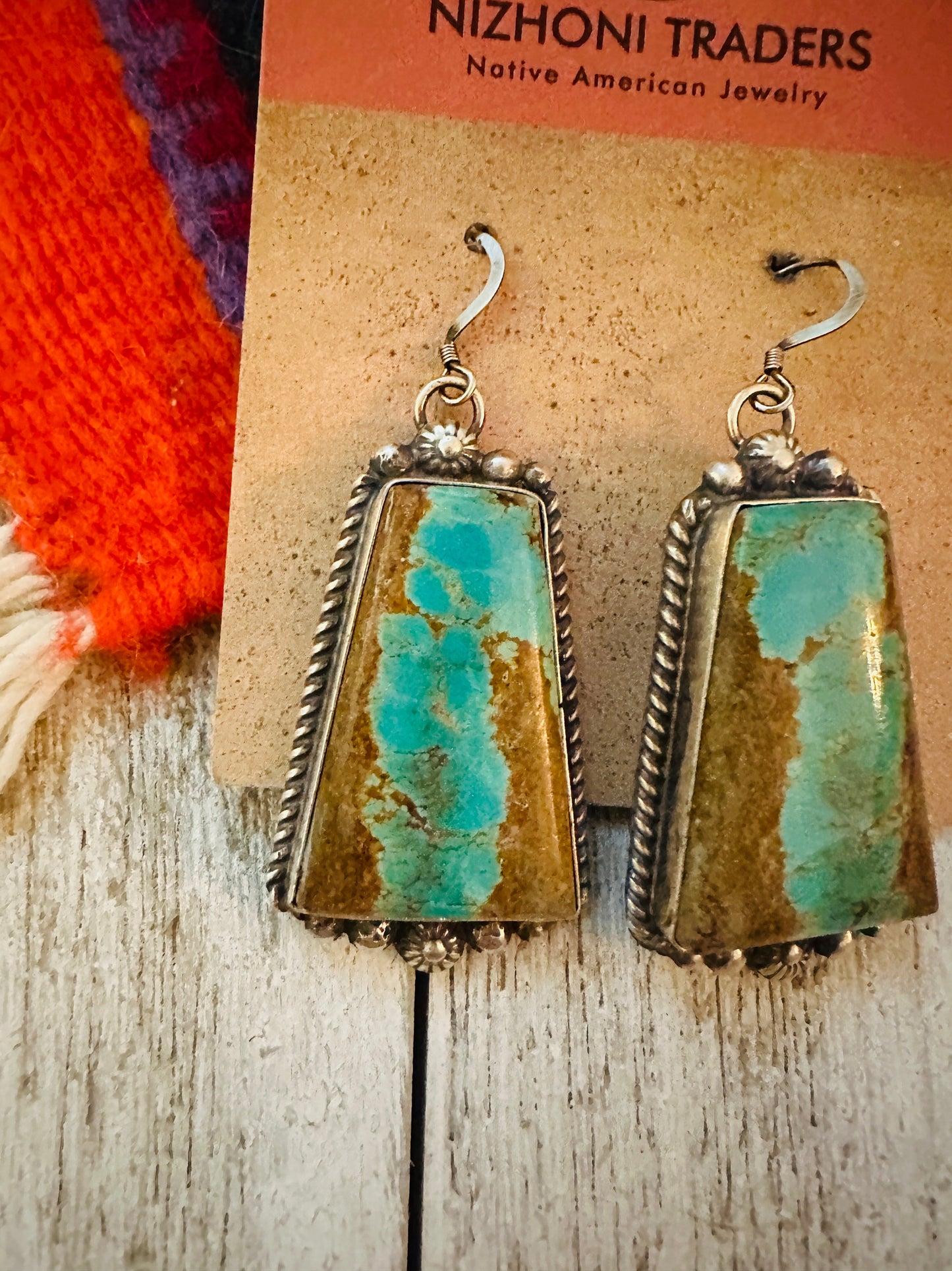 Handcrafted Number 8 Turquoise And Sterling Silver Dangle Earrings