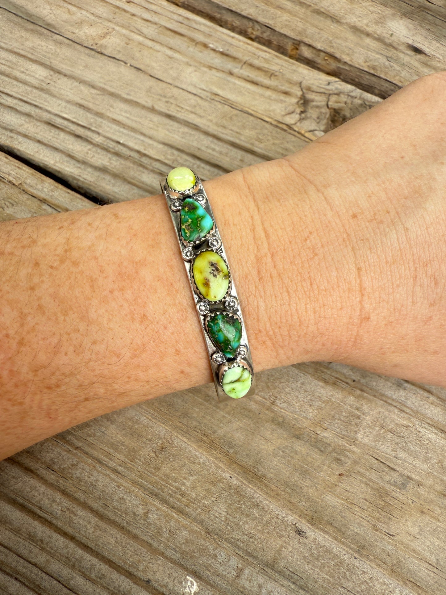 Handmade Sterling Silver, Sonoran Mountain & Palomino Turquoise Adjustable Cuff Bracelet