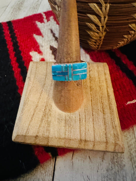 Handcrafted Turquoise & Sterling Silver Inlay Ring Size 6.75 by Julia Etsitty