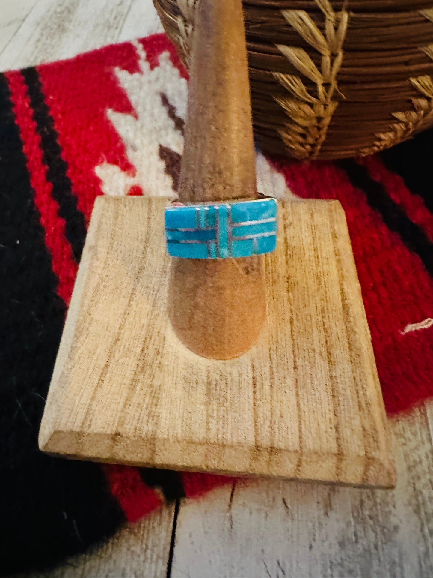 Handcrafted Turquoise & Sterling Silver Inlay Ring Size 6.75 by Julia Etsitty
