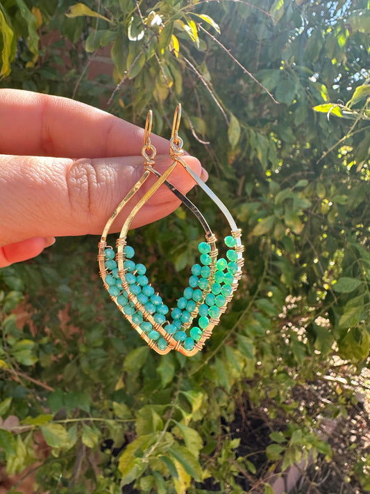 “The Golden Collection” Moonlight Handmade Turquoise Beaded & 14k Gold Plated Earrings