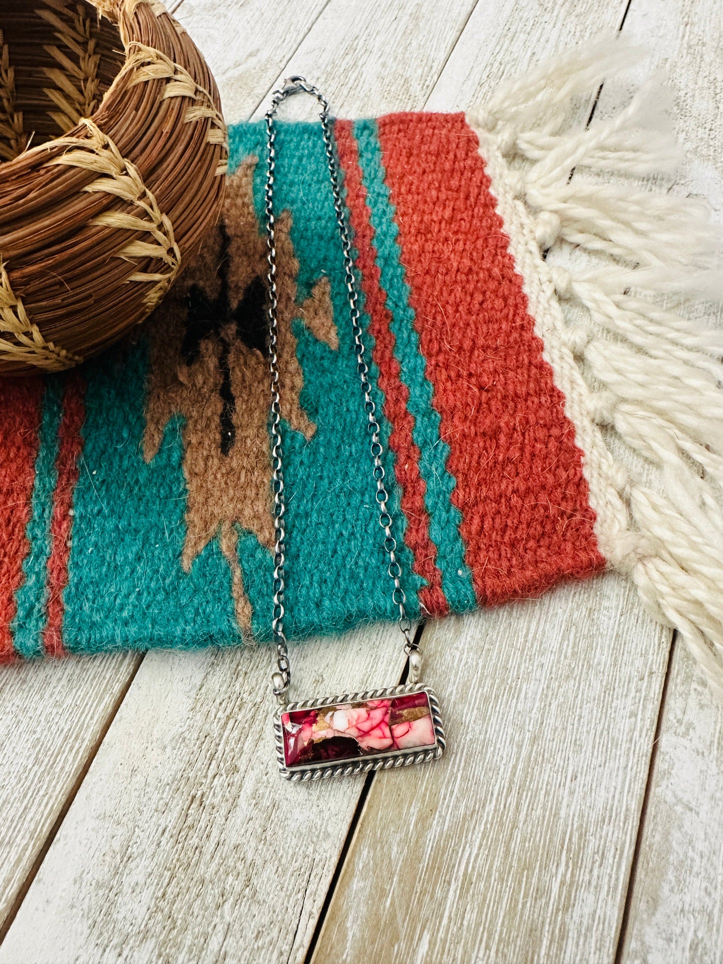 Handcrafted Rose Dahlia & Sterling Silver Bar Necklace