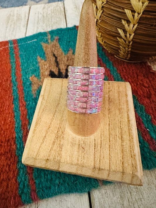 Handcrafted Sterling Silver & Pink Opal Inlay Band Ring