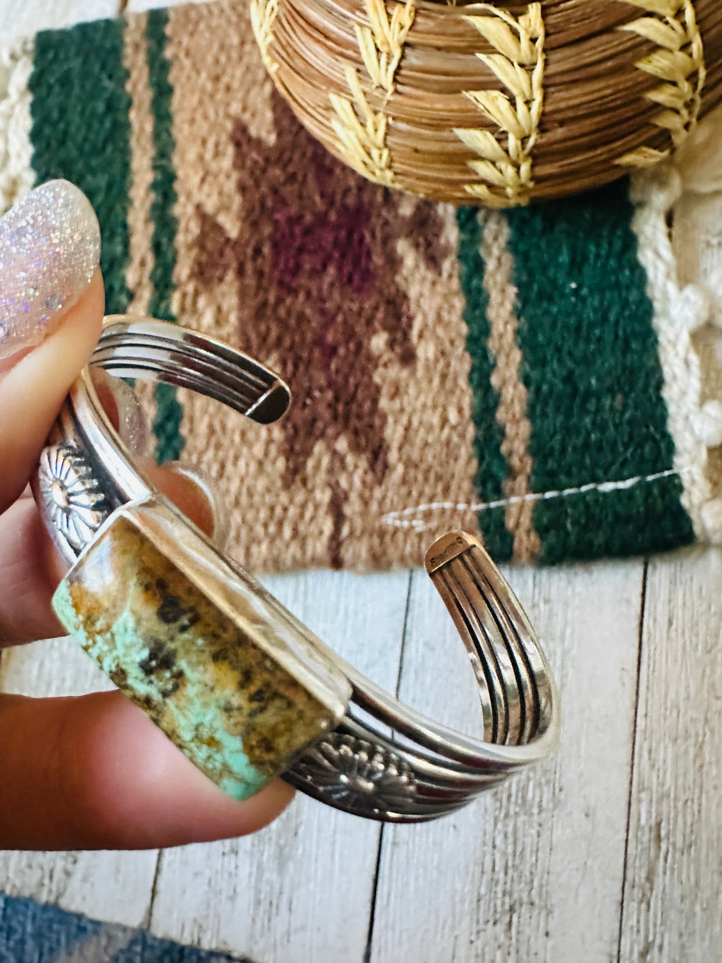 Handcrafted Royston Turquoise & Sterling Silver Cuff Bracelet