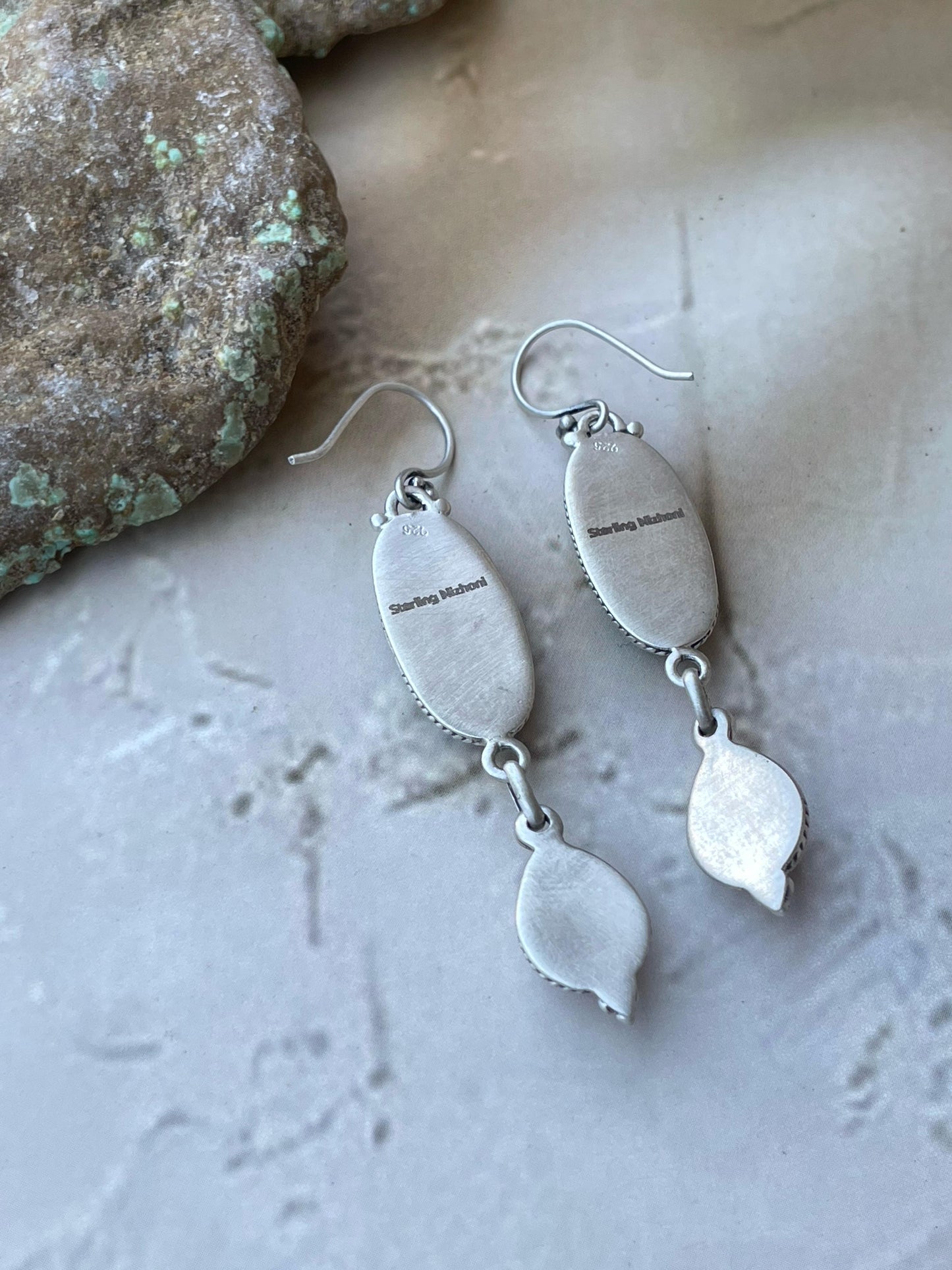 Dahlia Rose & Turquoise Handmade Sterling Silver Dangles