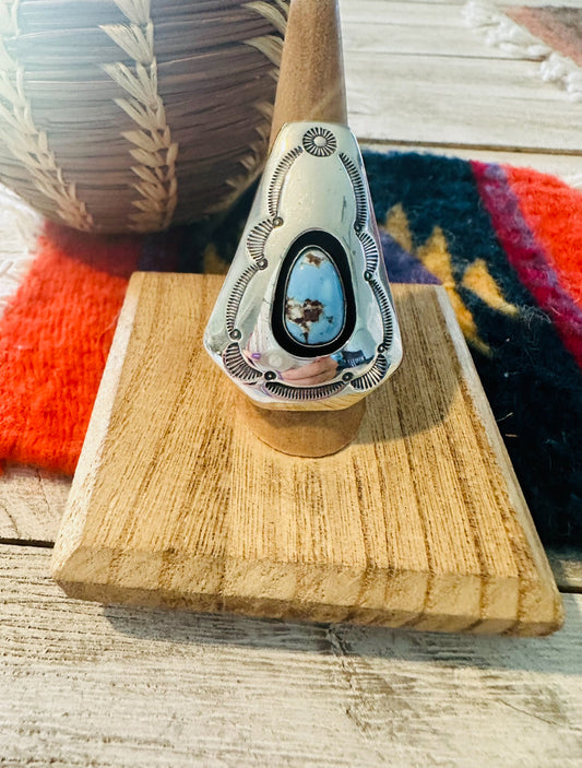 Navajo Golden Hills Turquoise & Sterling Silver Shadowbox Ring Size 8