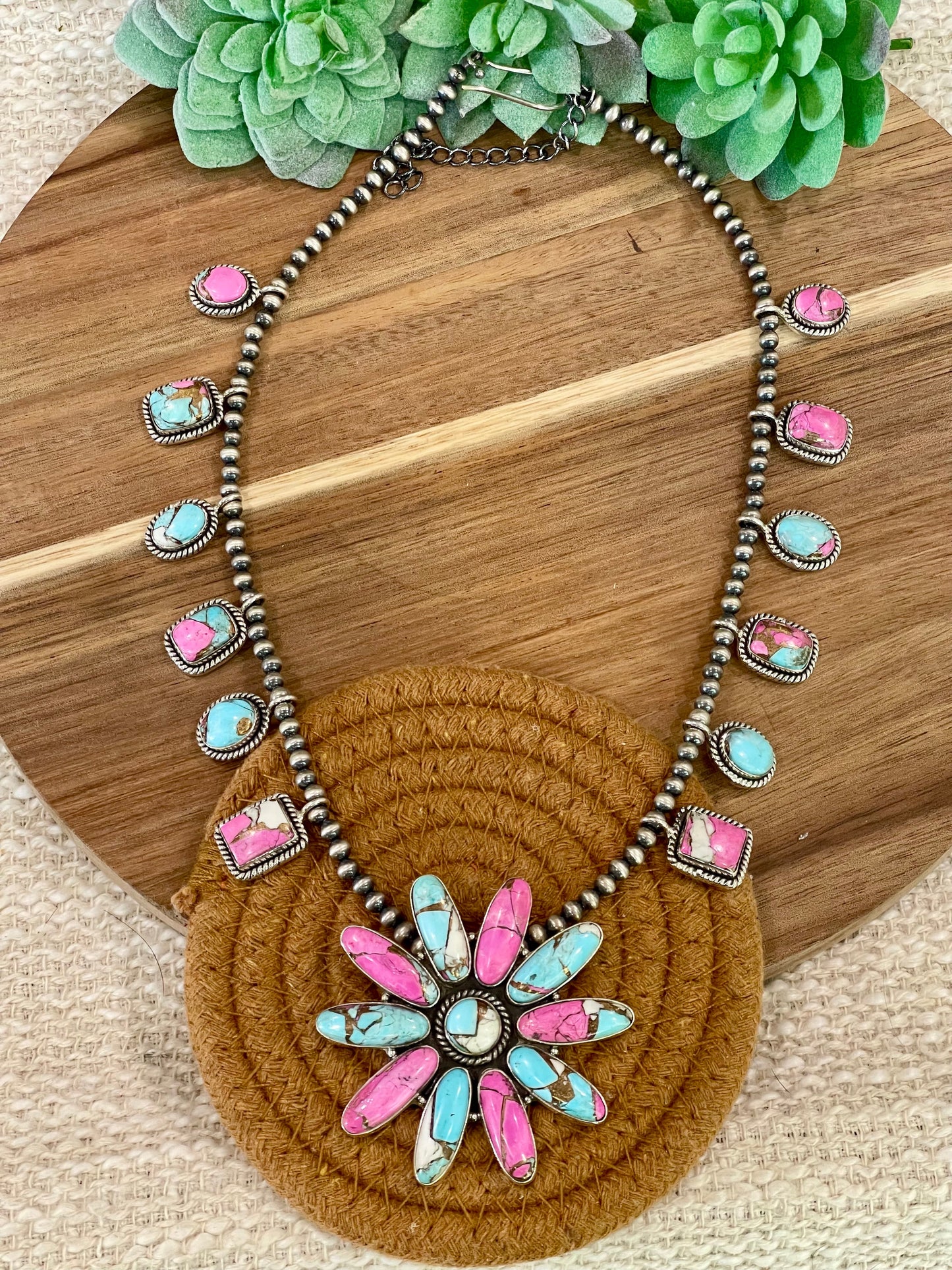 Handmade Sterling Silver Cotton Candy Necklace Signed Nizhoni