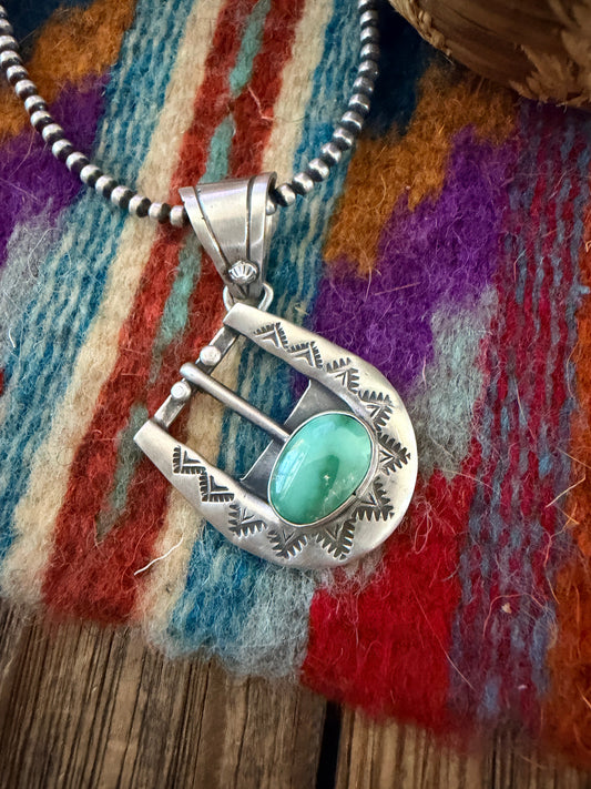 Handcrafted Sterling Silver & Turquoise Belt Buckle Pendant by Leroy James