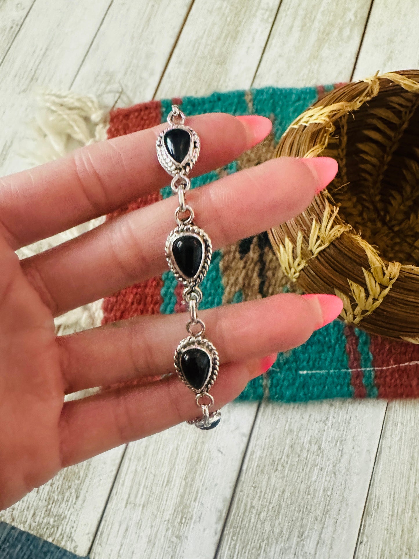 Handcrafted Onyx & Sterling Silver Link Bracelet