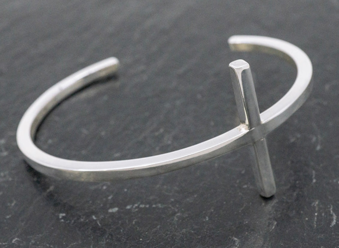 Cross Cuff Sterling Silver Bracelet