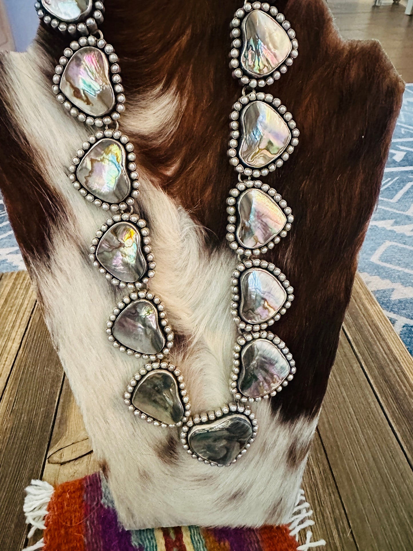 Handcrafted Abalone, Mother of Pearl & Sterling Silver Heart Necklace by Federico Jimenez