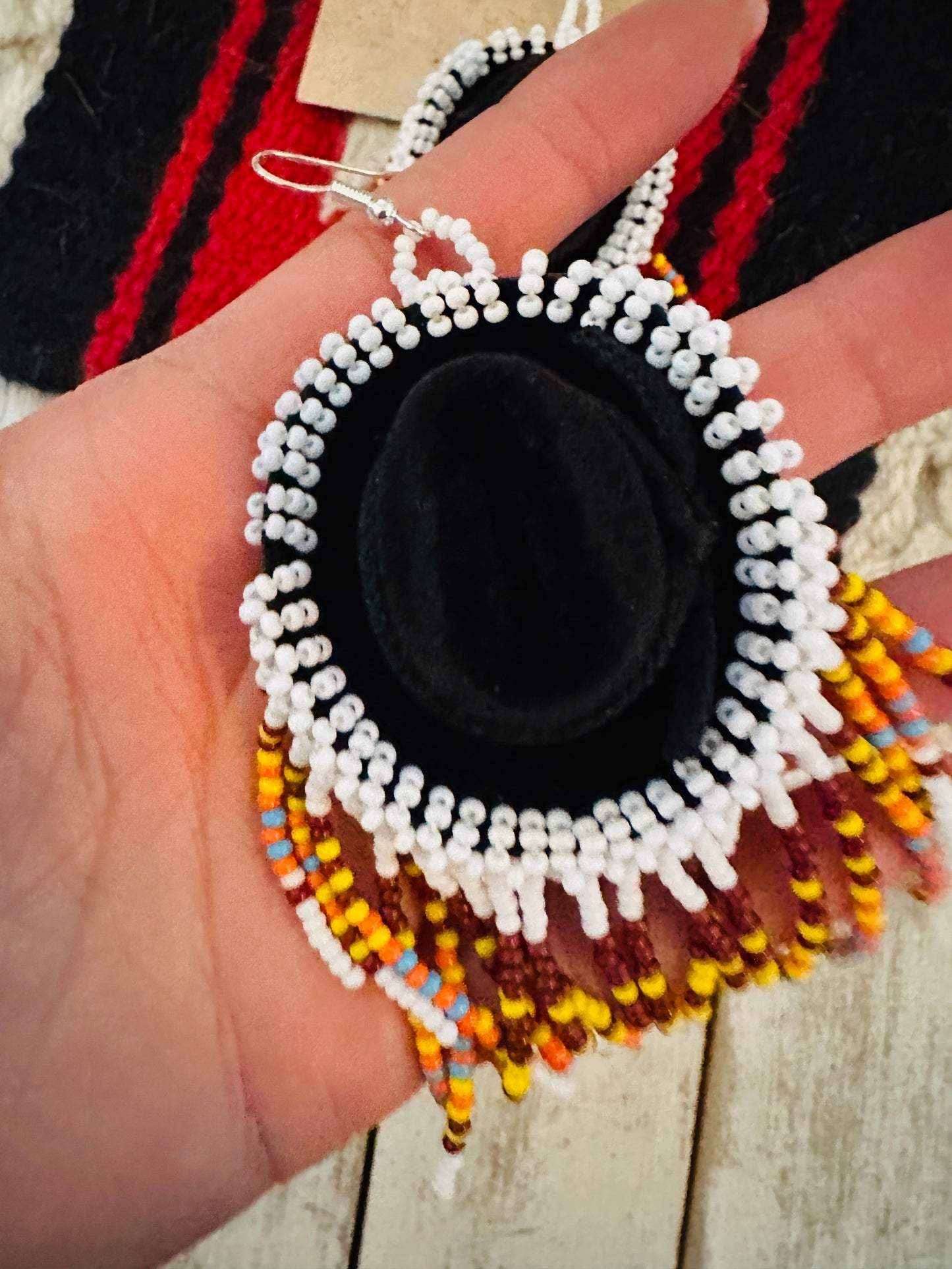 Handcrafted Beaded Cowboy Hat Dangle Earrings- white
