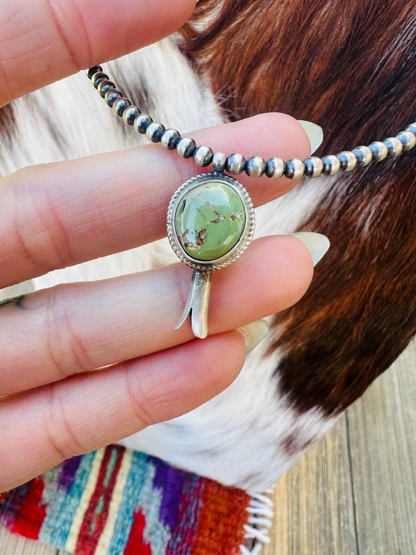 Handcrafted Turquoise & Sterling Silver Beaded Blossom Necklace