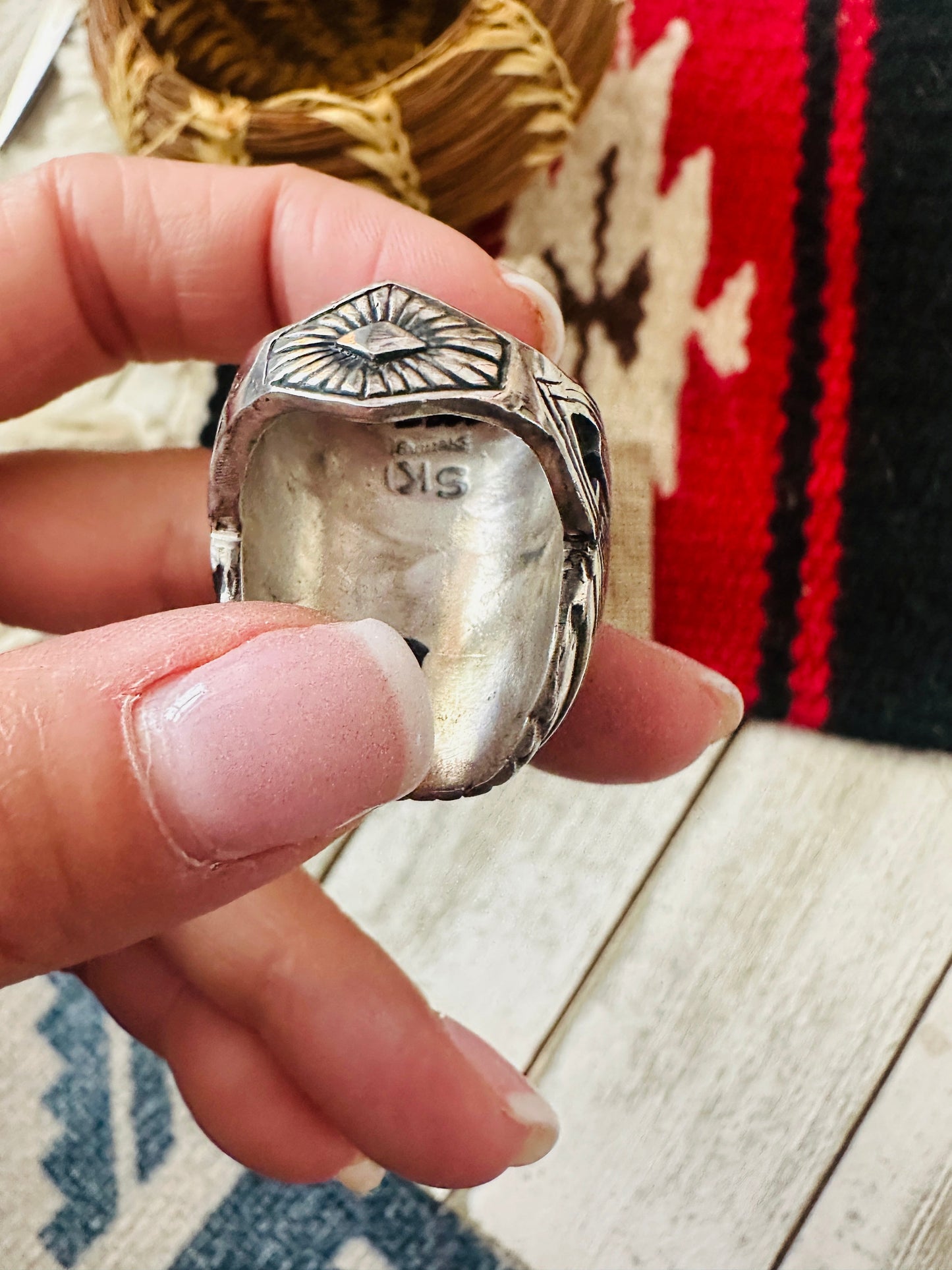 Old Pawn Handcrafted Sterling Silver & Lapis Men’s Ring Size 9