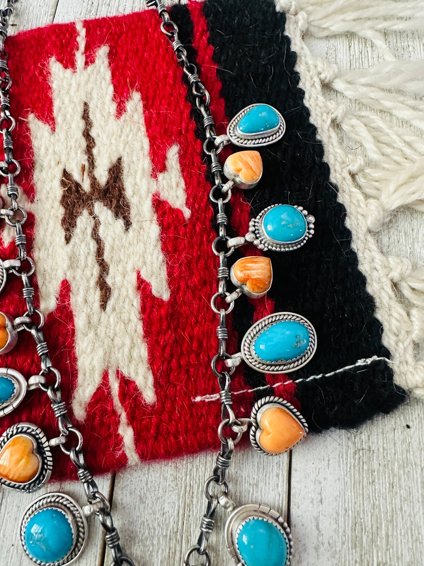 Handcrafted Sterling Silver, Turquoise & Spiny Heart Necklace, Signed RY