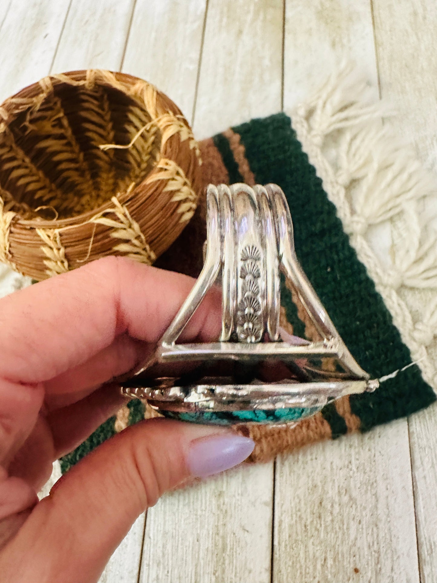 Handcrafted Old Pawn Tibetan Turquoise & Sterling Silver Cuff Bracelet