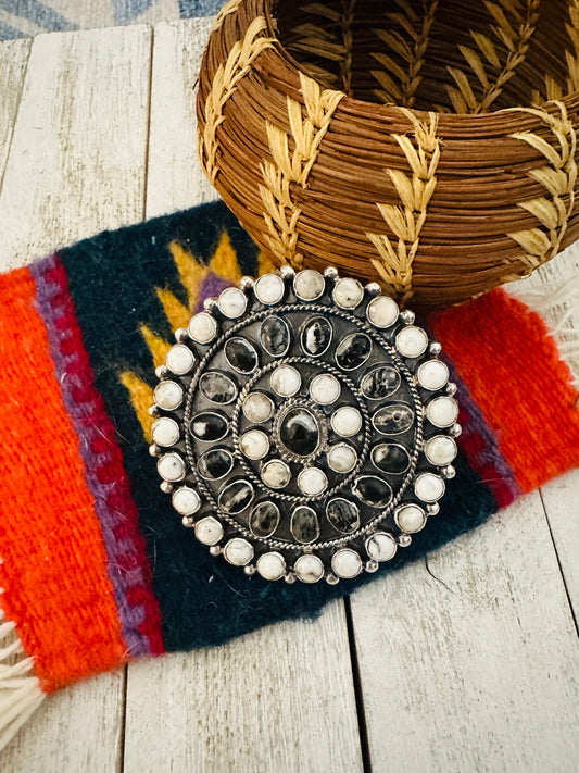Handcrafted White Buffalo & Sterling Silver Adjustable Cluster Ring