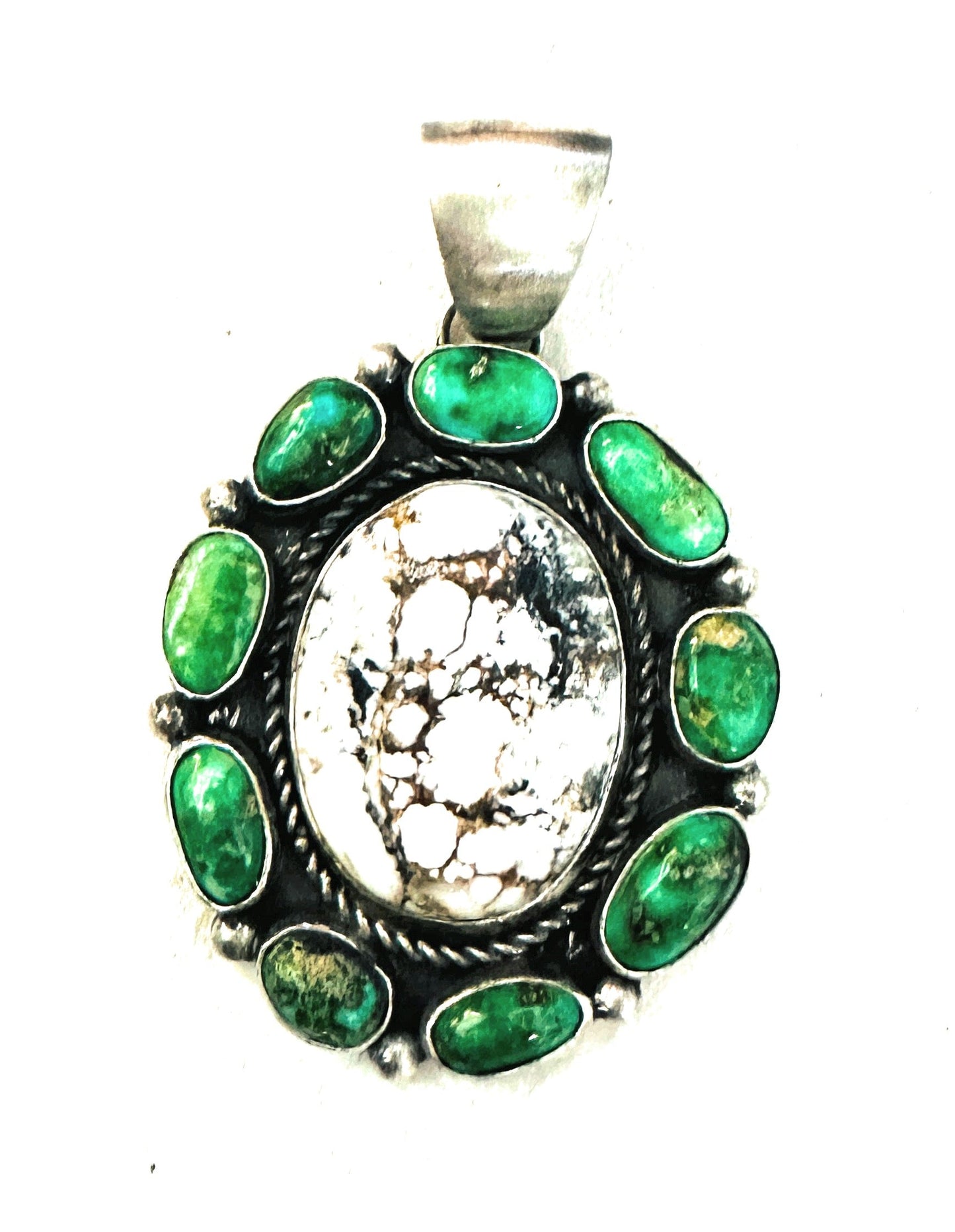 Navajo Sonoran Gold Turquoise, Wild Horse and Sterling Silver Cluster Pendant