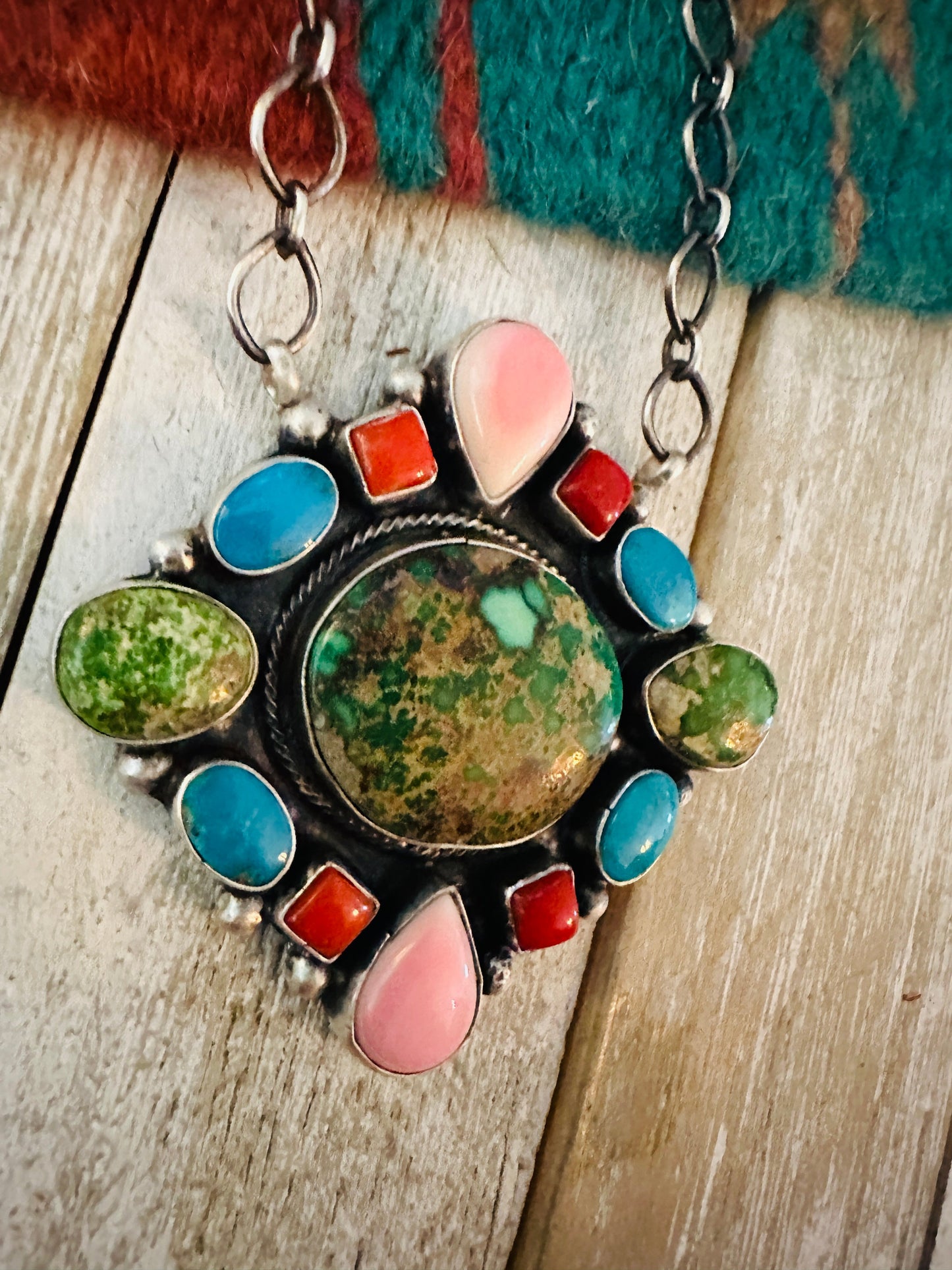 Handcrafted Sterling Silver & Multi Stone Cluster Necklace