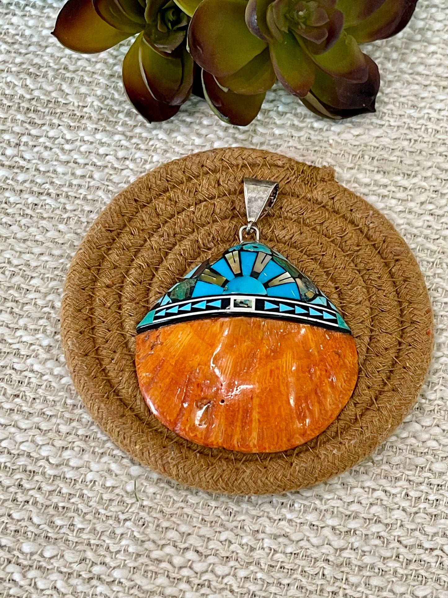 Beautiful Handmade Sterling Silver & Multi Stone Sea Shell Pendant