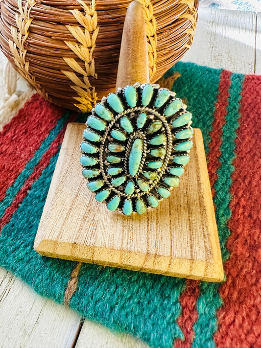 Handcrafted Turquoise & Sterling Silver Adjustable Cluster Ring