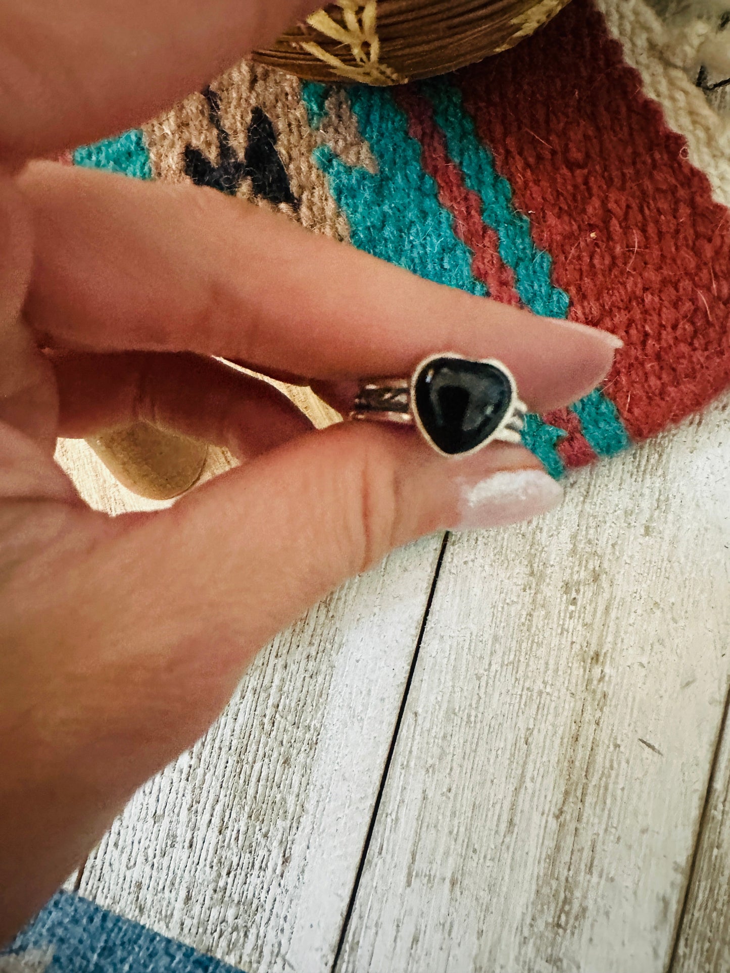 Handcrafted Black Onyx & Sterling Silver Heart Ring
