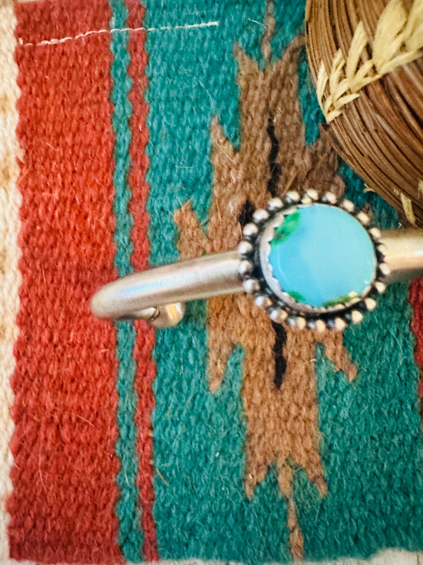 Handcrafted Sonoran Mountain Turquoise & Sterling Silver Cuff Bracelet by Russell Sam