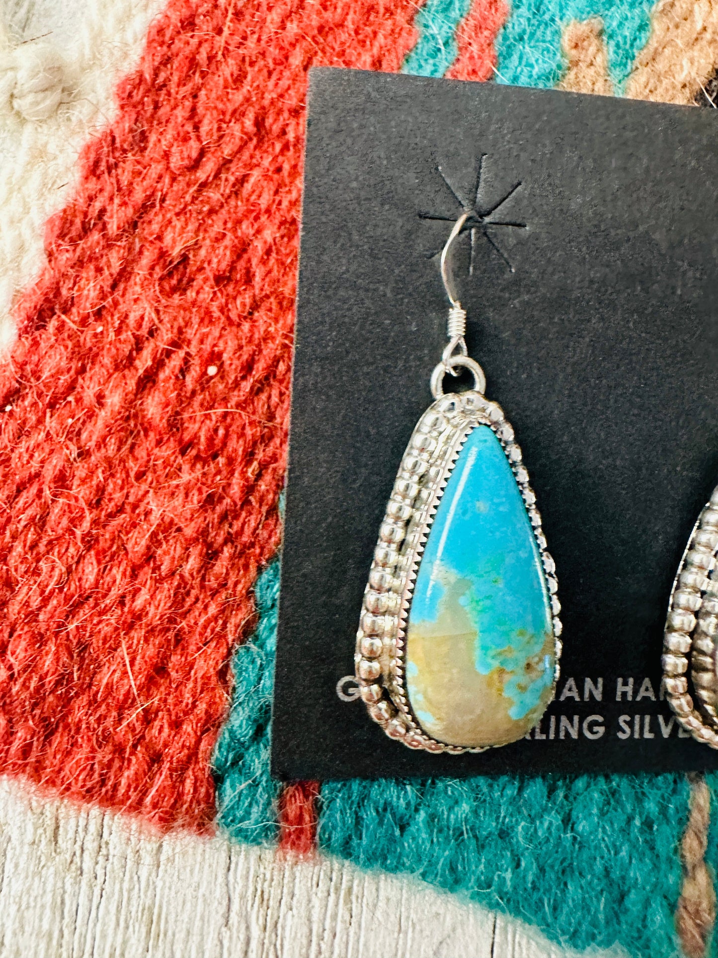 Navajo Turquoise & Sterling Silver Dangle Earrings Signed