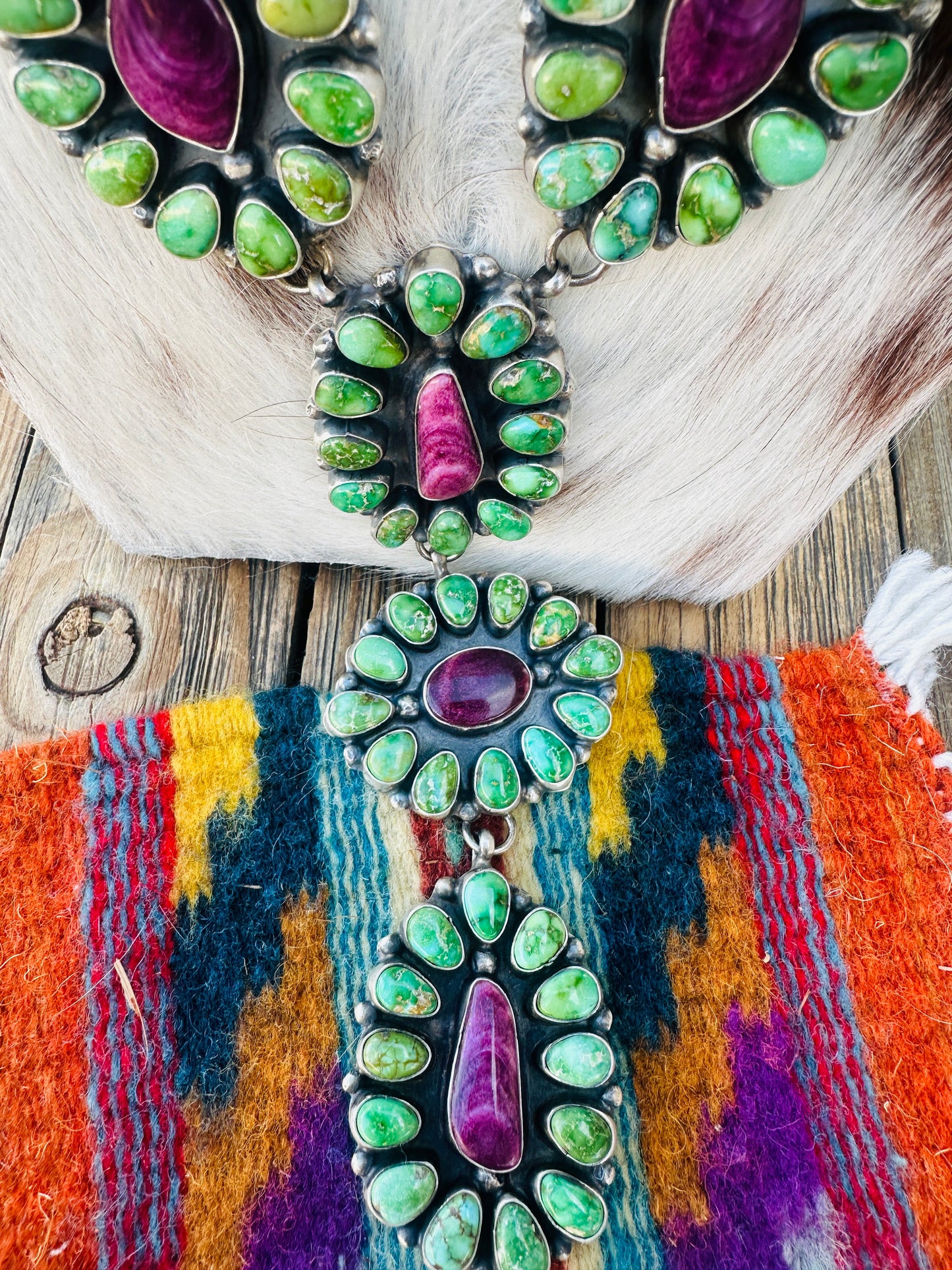 Handcrafted Sonoran Mountain Turquoise, Spiny & Sterling Silver Necklace by Ella Peter