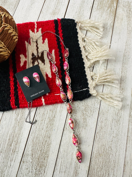 Handcrafted Sterling Silver & Pink Dream Mojave Lariat Necklace Set