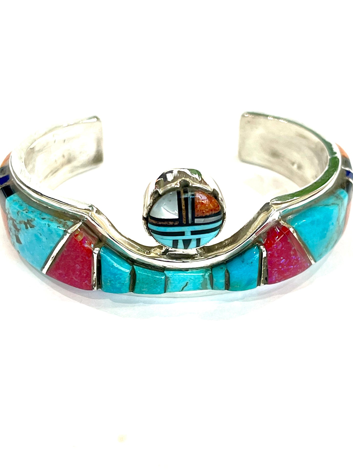Handmade Sterling Silver Multi Stone Inlay Cuff