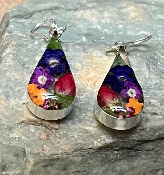 Primavera Medium Teardrop Sterling Silver Earrings on Hook