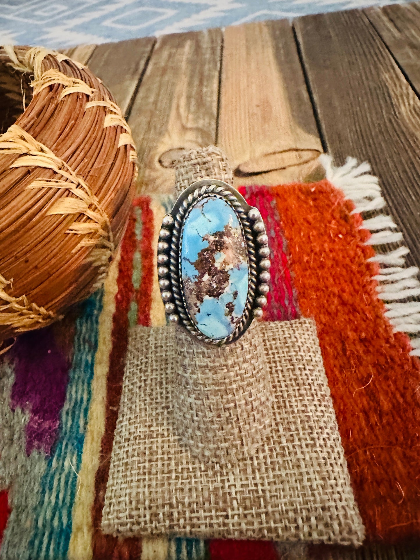 Handcrafted Golden Hills Turquoise & Sterling Silver Adjustable Ring
