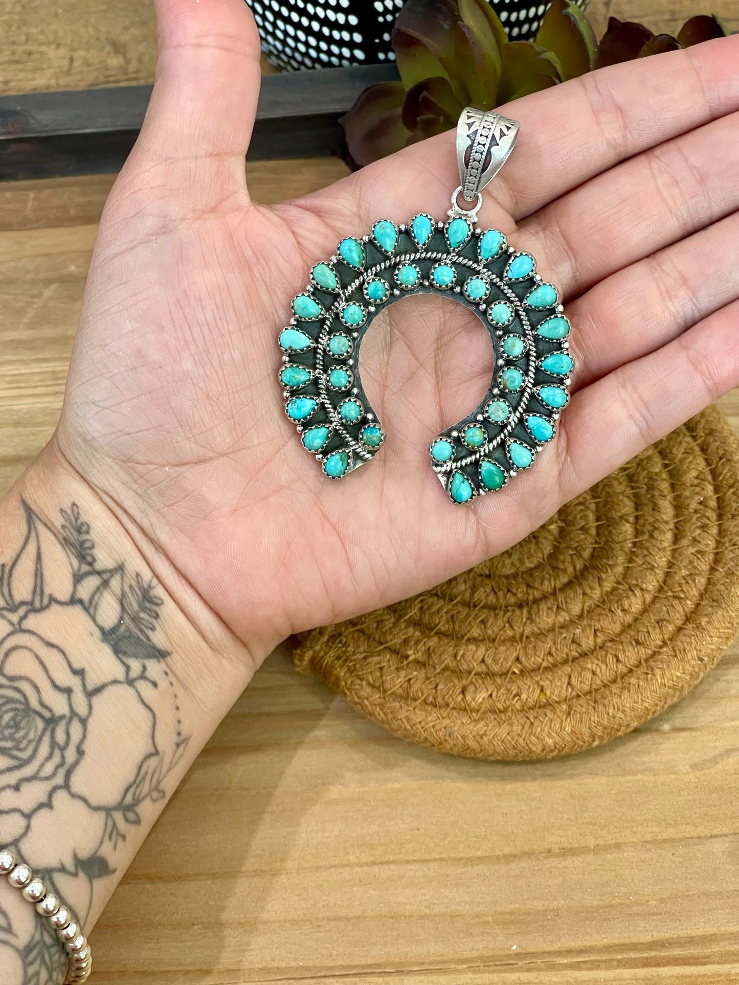 Handmade Sterling Silver & Turquoise  Cluster Naja Pendant