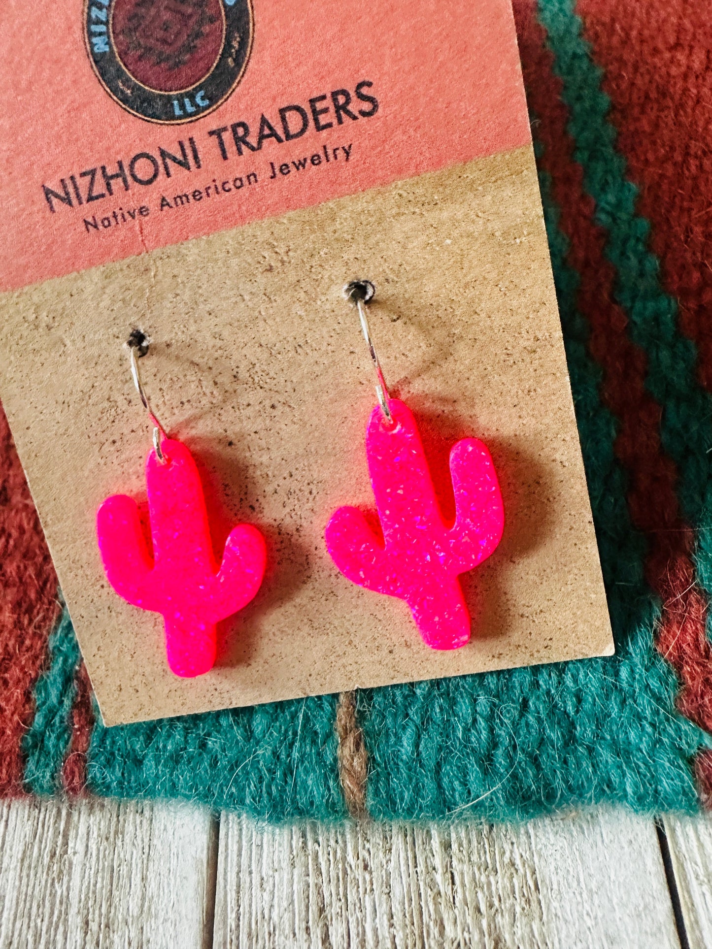 Handcrafted Sterling Silver & Opal Cactus Dangle Earrings