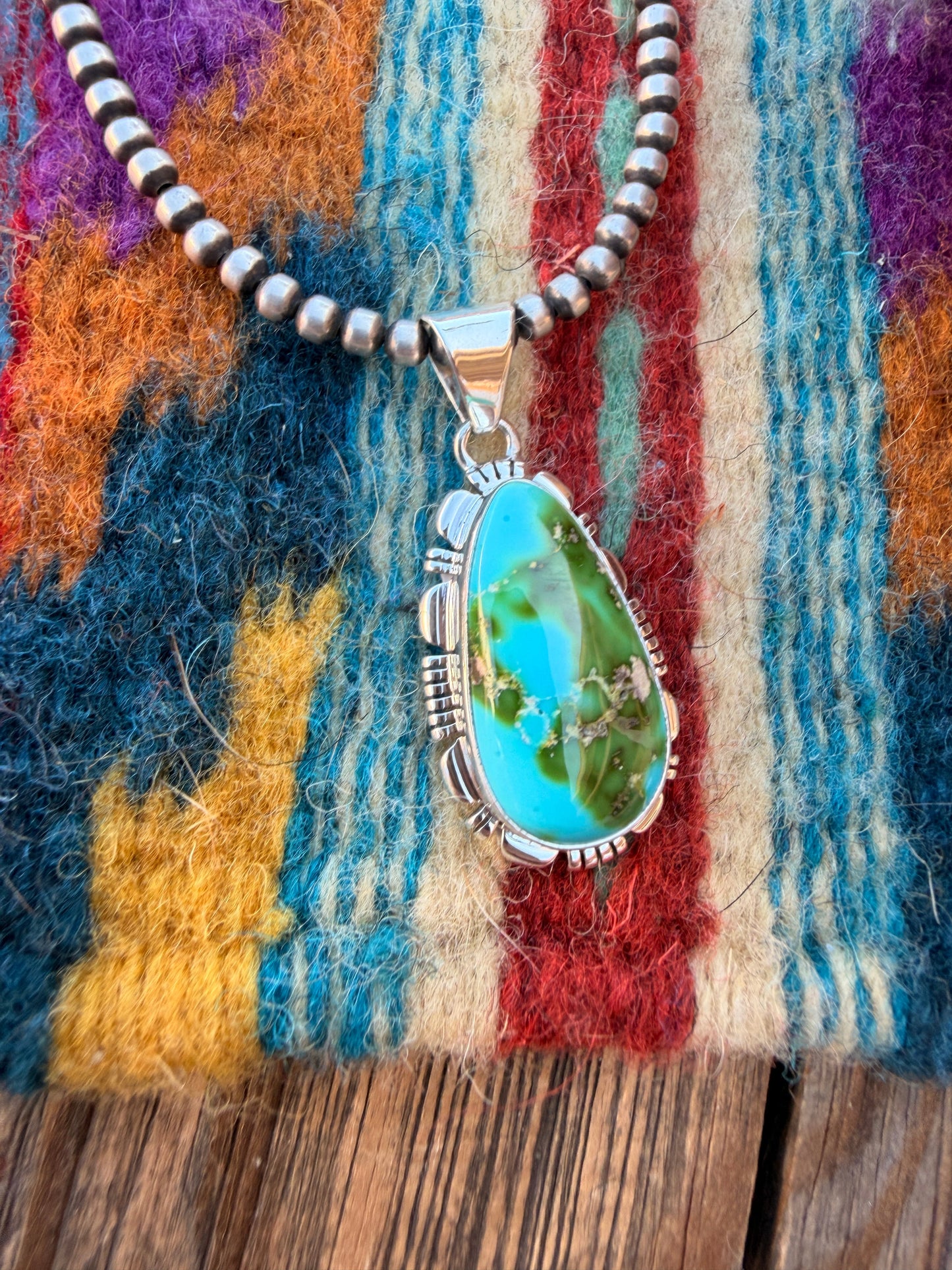 Handcrafted Sterling Silver & Sonoran Mountain Turquoise Pendant by Larry Moses Yazzie