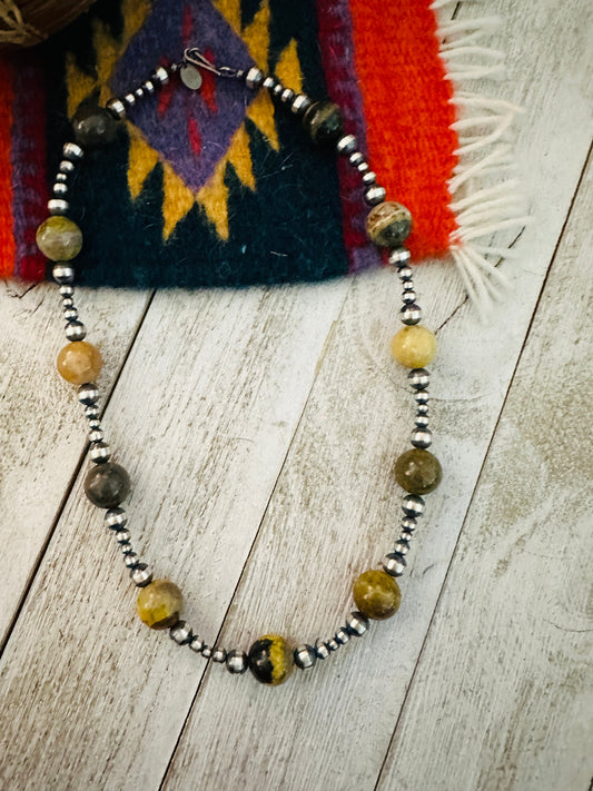 Handcrafted Sterling Silver Pearl & Bumblebee Beaded Necklace