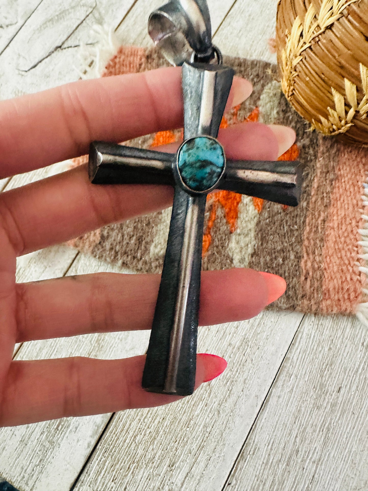 Handcrafted Turquoise & Sterling Silver Cross Pendant by Chimney Butte