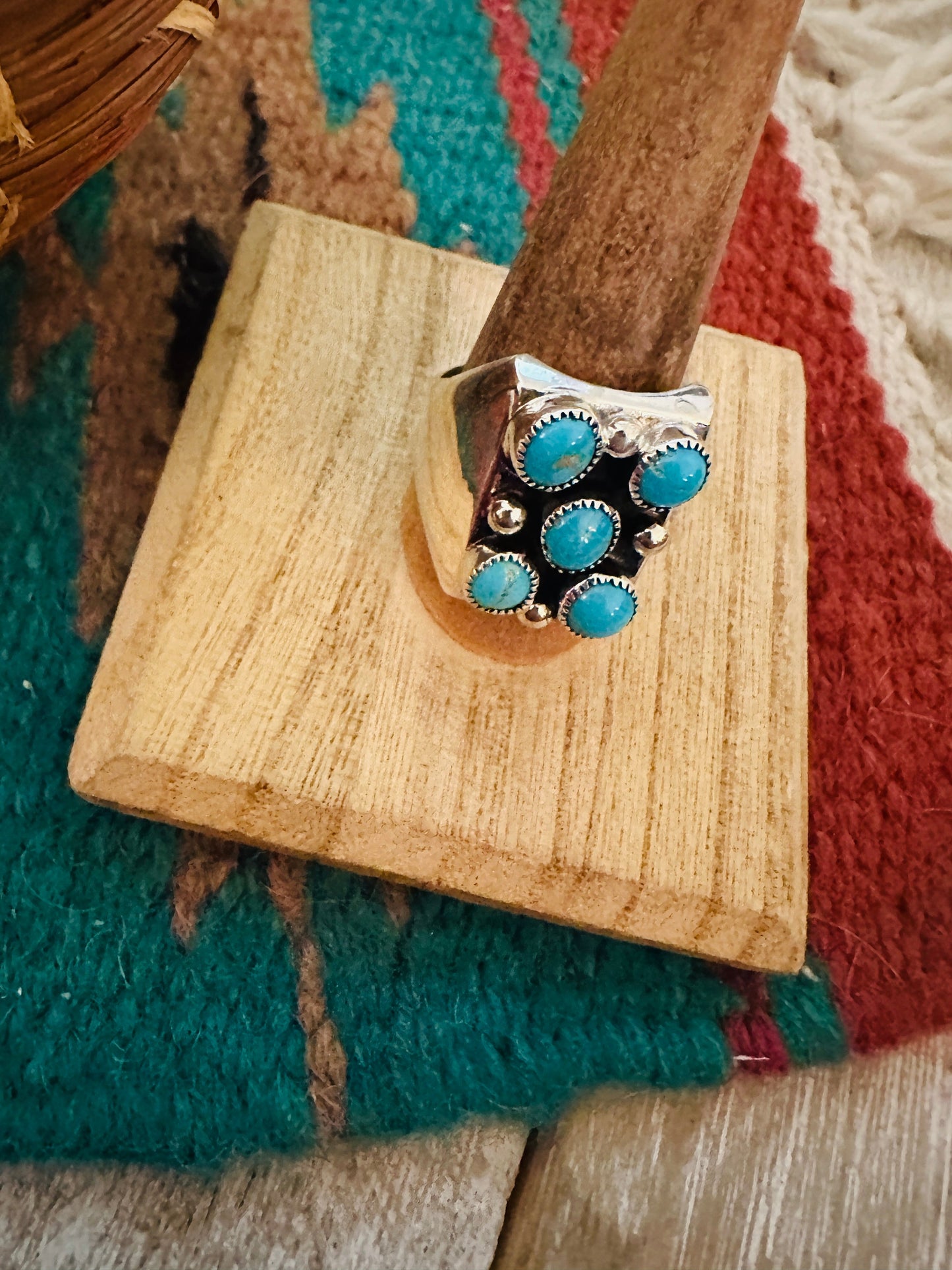 Handcrafted Sterling Silver & Kingman Turquoise Men’s Ring Size 10.25