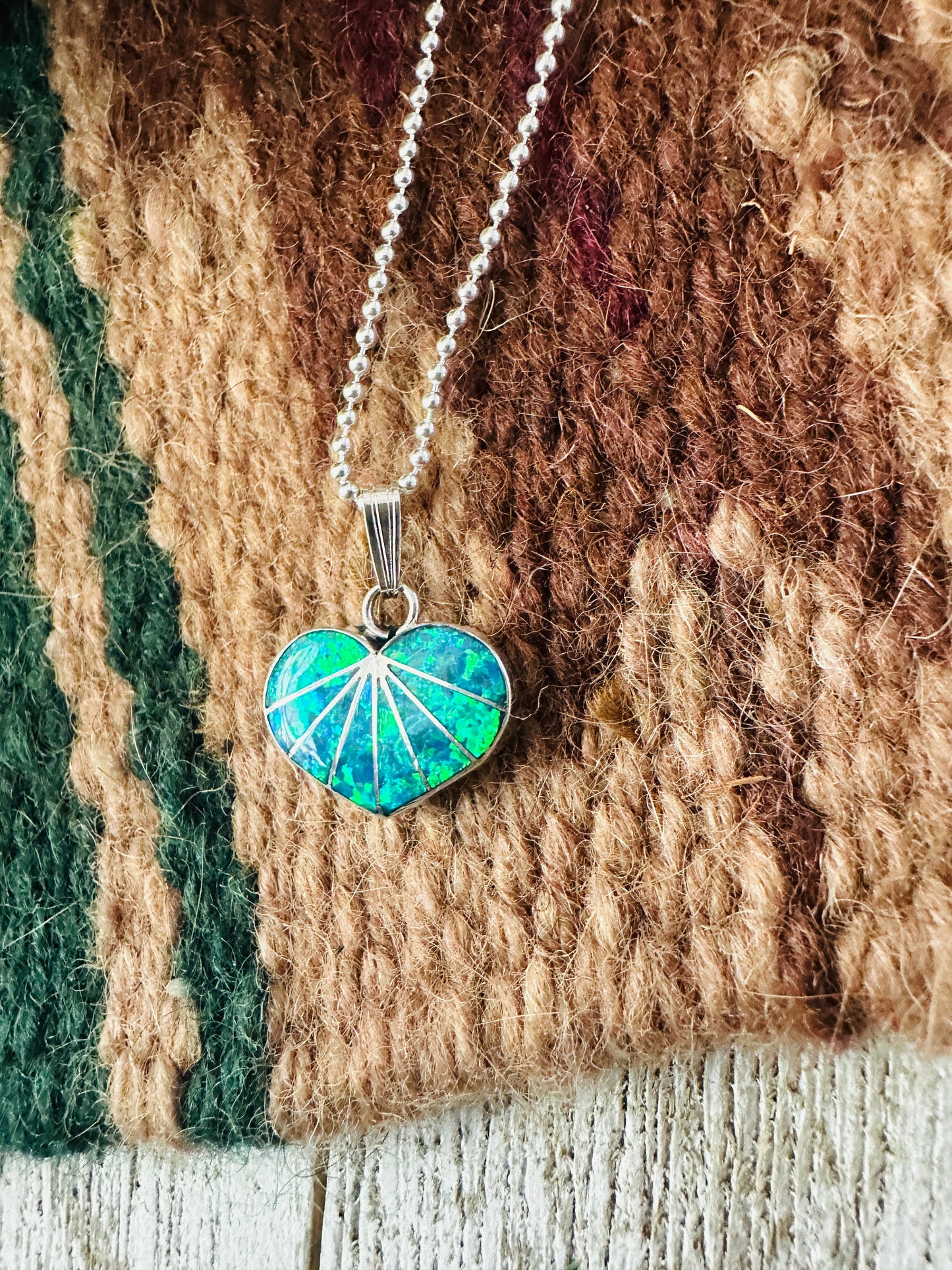 Handcrafted Blue Opal & Sterling Silver Inlay Heart Pendant