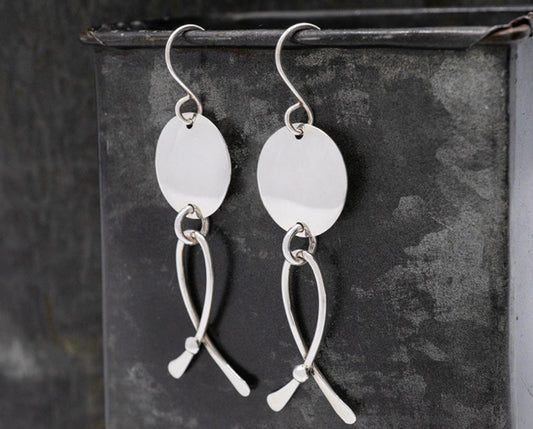 Disc w/ Ribbon Sterling Silver Earrings