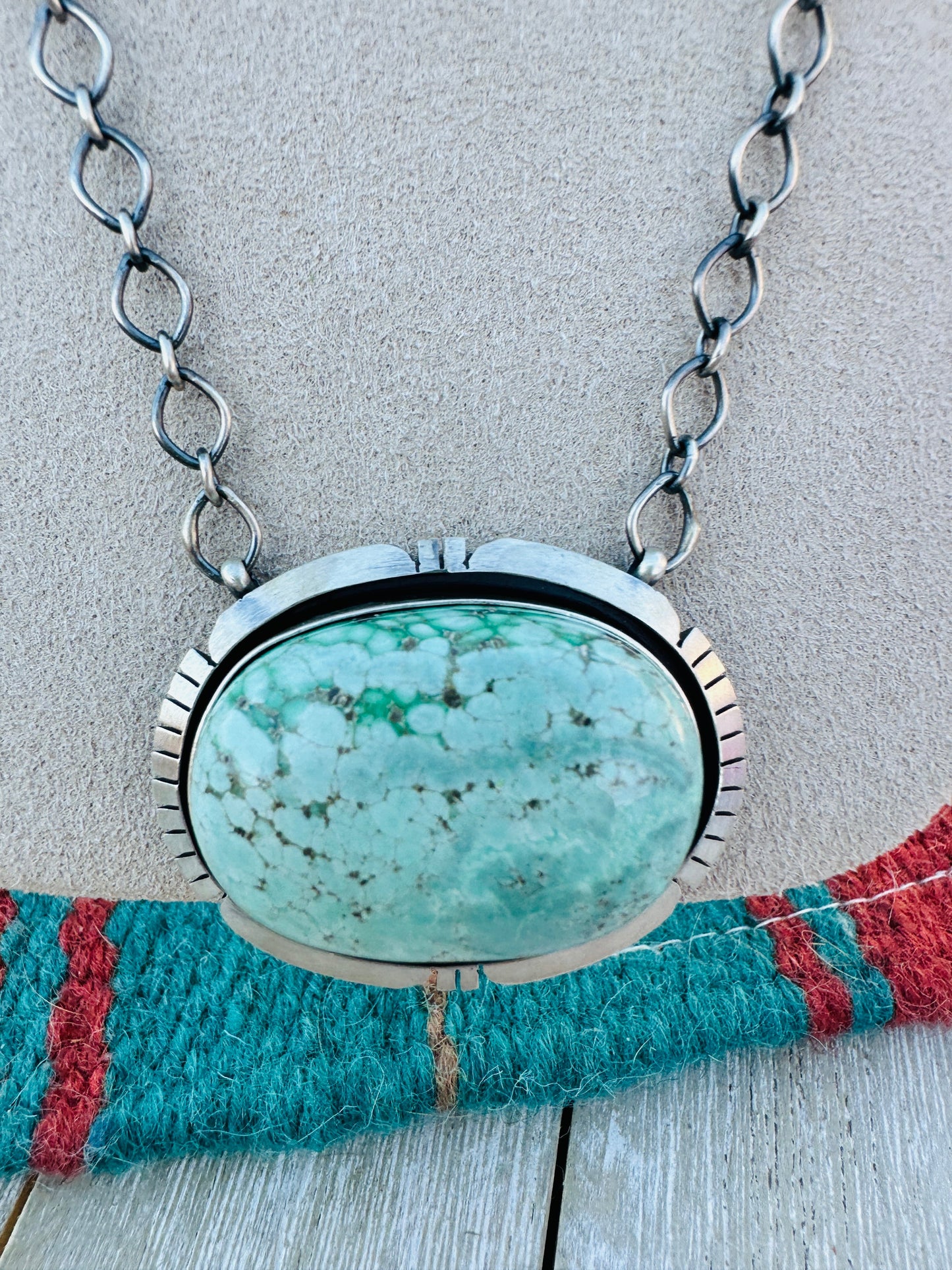 Handcrafted Sterling Silver 18” Link & Turquoise Necklace