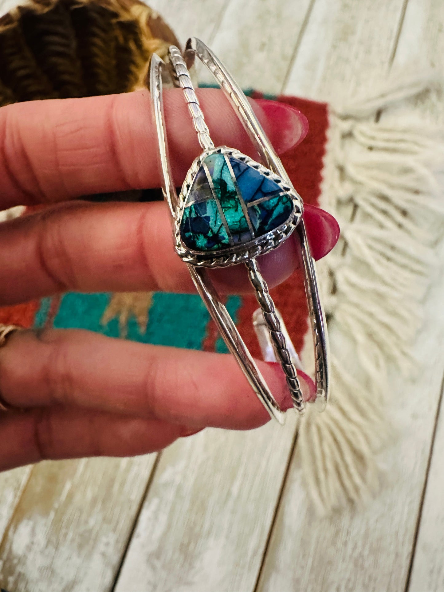Handcrafted Opal & Sterling Silver Inlay Cuff Bracelet