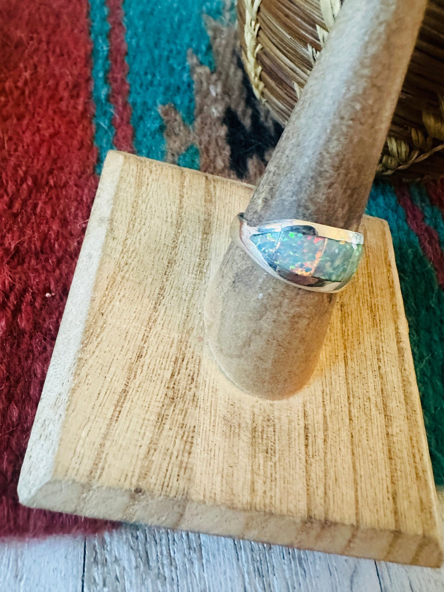 Handcrafted Sterling Silver & Opal Inlay Band Ring