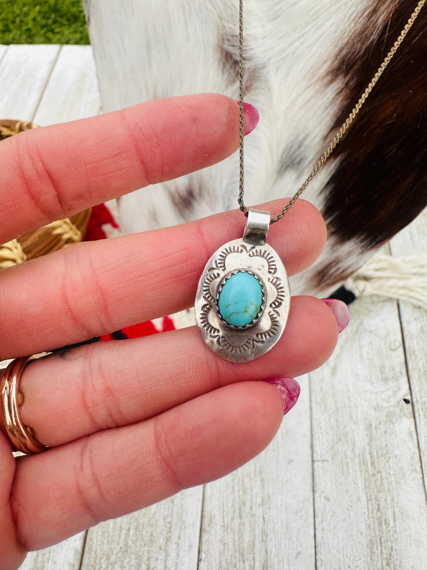 Old Pawn Handcrafted Sterling Silver and Turquoise Necklace