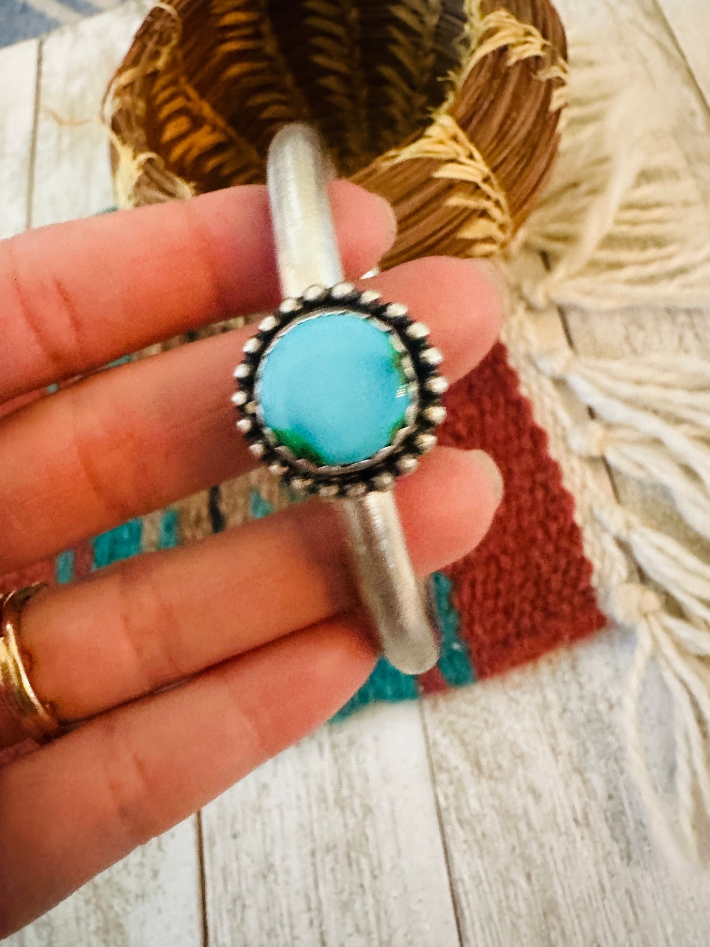 Handcrafted Sonoran Mountain Turquoise & Sterling Silver Cuff Bracelet by Russell Sam