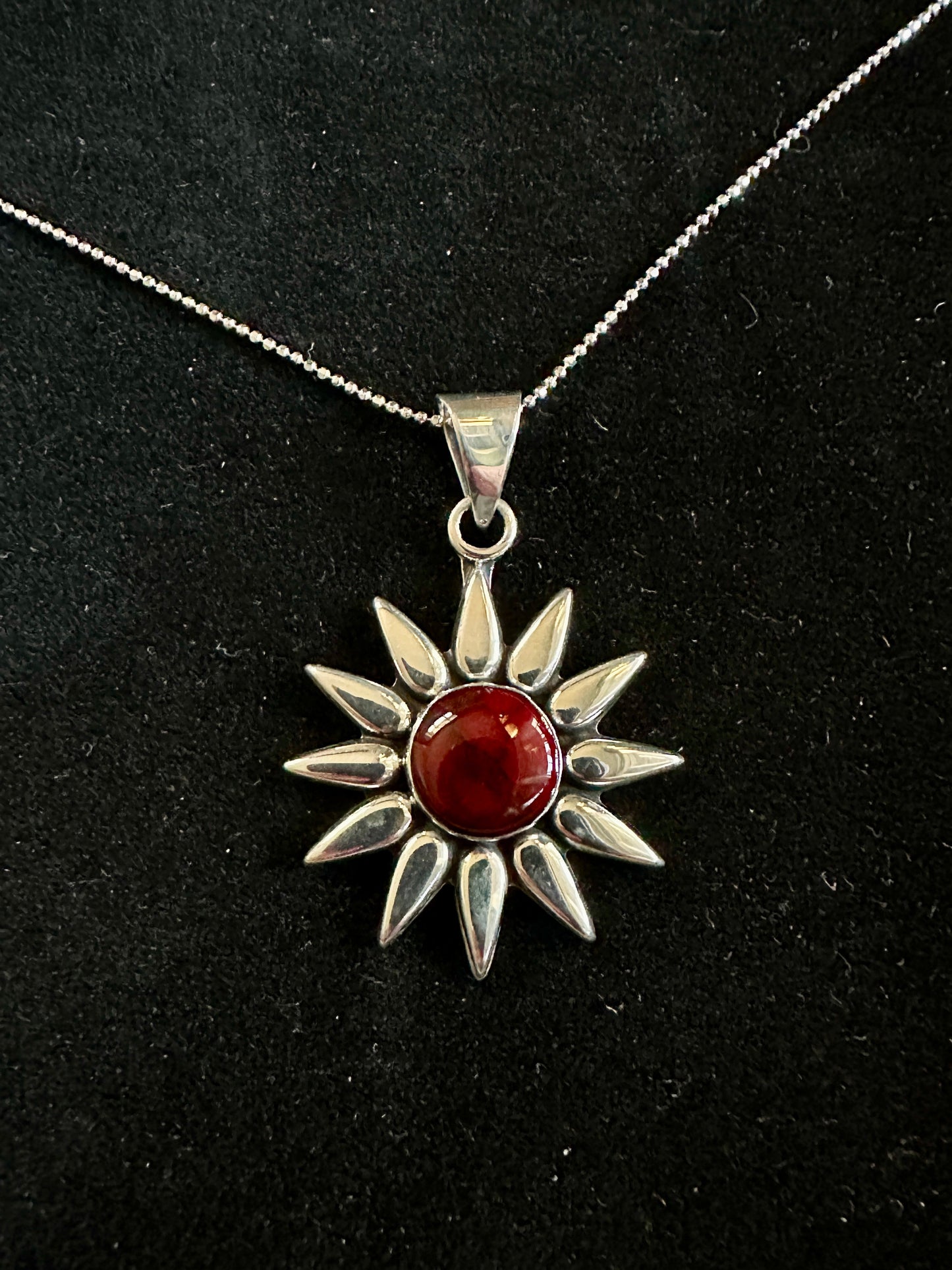 Red Jasper Sunburst Sterling Silver Necklace